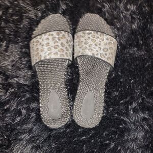 Ilse Jacobsen Black & Cheetah Print Slide Sandals